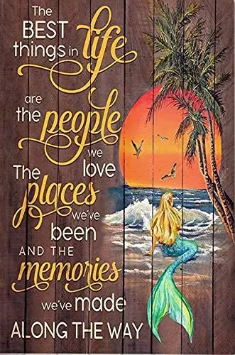 Mermaid Sunset Beach Metal Tin Sign Fun Bedroom Bathroom Bar Club Cafe Restaurant Wall Decoration