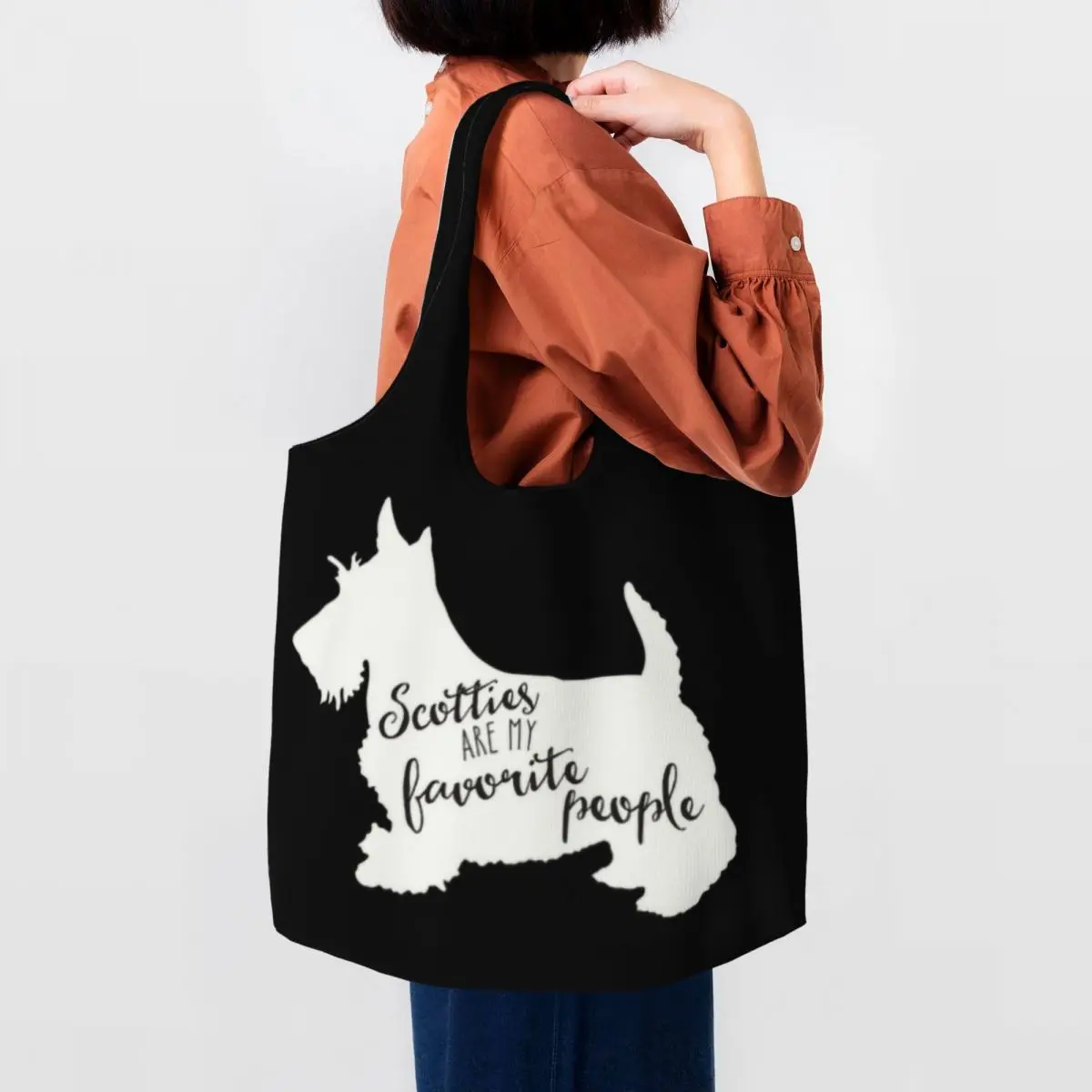 Scotties Are My Favorite People Sac à provisions en toile, fourre-tout d'épicerie, sacs à provisions, sac à main de grande capacité, projets Terrier Dog, initié