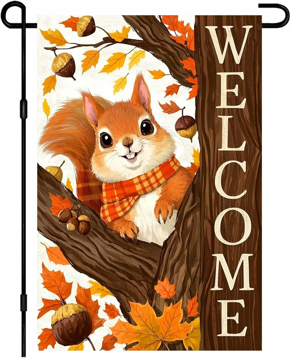 Fall Welcome Garden Flag Double Sided 12x18 Inch Autumn Squirrel Yard Flag Cute Acorn Leaf Garden Banner Rustic Fall Garden  hhz