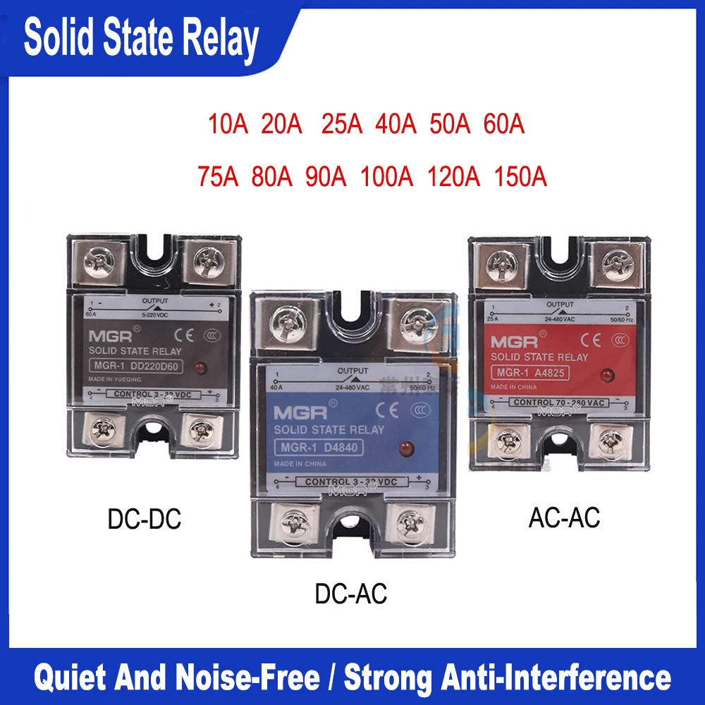 

MGR-1 Single Phase DC Control Solid State Relay 10A, 20A, 25A ~ 150A Solid State Relay AC 220V DC Control DC