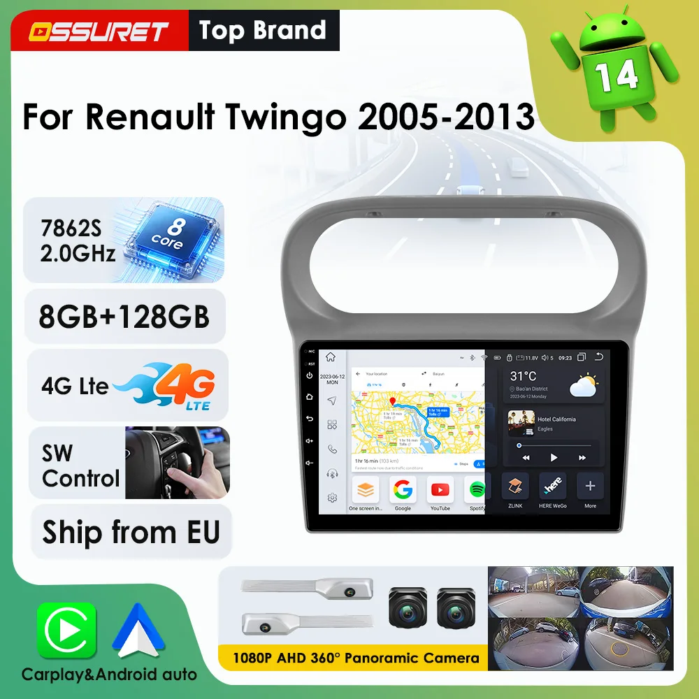 2Din Android Auto Autoradio für Renault Twingo II 2005 - 2013 Multimedia-Videoplayer DSP RDS Wireless Carplay für Apple GPS Navi Stereo 7862 4G Wifi Bluetooth Smart Screen