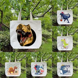 Borsa a tracolla stampata dinosauro divertente borsa a tracolla di grande capacità borsa Shopper in tela leggera borsa Casual Cool regalo Unisex