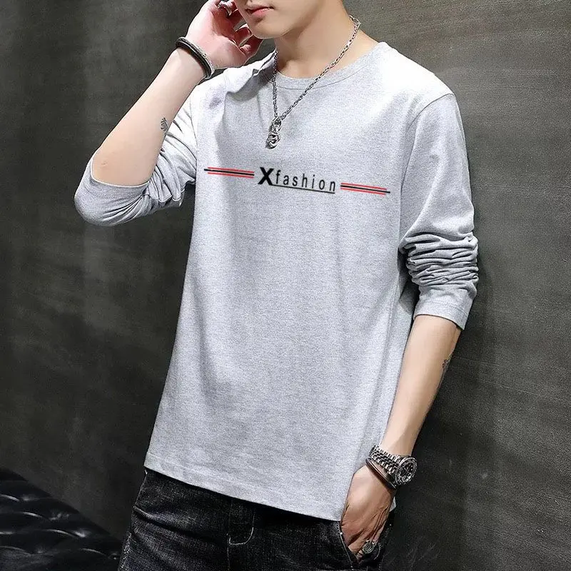 Men's 100% Cotton Long Sleeve T-Shirt Loose Fit Spring Autumn New Arrival Casual Tee for Teenage Boys Youth​