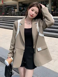 LANMREM Contrast Color Blazer For Women Notched Long Sleeves Single Breasted Ziper Design Blazers 2024 Casual Clothing 2Z1080