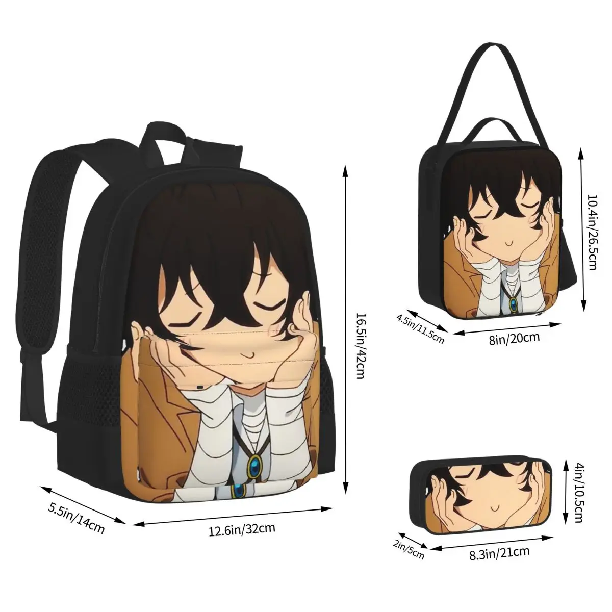 Bungo Stray Dogs Anime Backpacks Boys Girls Bookbag School Bags Children Rucksack Lunch Bag Pen Bag Three-Piece Set