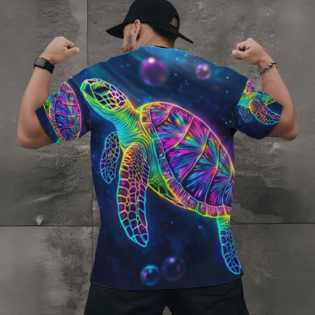 سلحفاة السباحة مع فقاعات حولها الرقبة والرأس 2025 وصول جديد أزياء رجالية قصيرة عشية في جميع أنحاء
