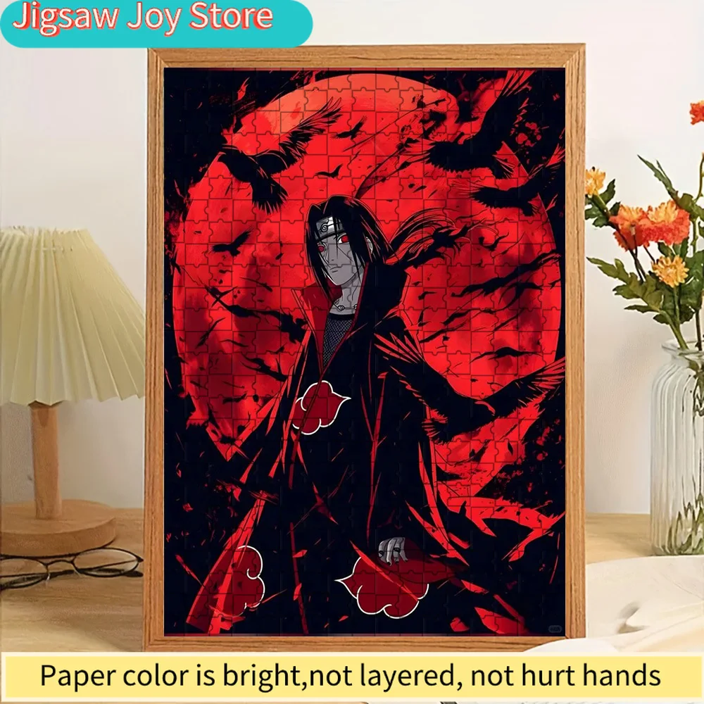 

Anime Uchiha Itachi Akatsuki Red Moon & Crow Scene Paper Jigsaw Puzzle, Premium Thick Paper Material, HD Moody Dark Red Tone Cha