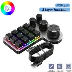 12 Keys 4 Knobs Programming Macro Custom Keyboard Hot-swap USB Wired/Bluetooth-Compatible Programming Macro Keypad for Photoshop