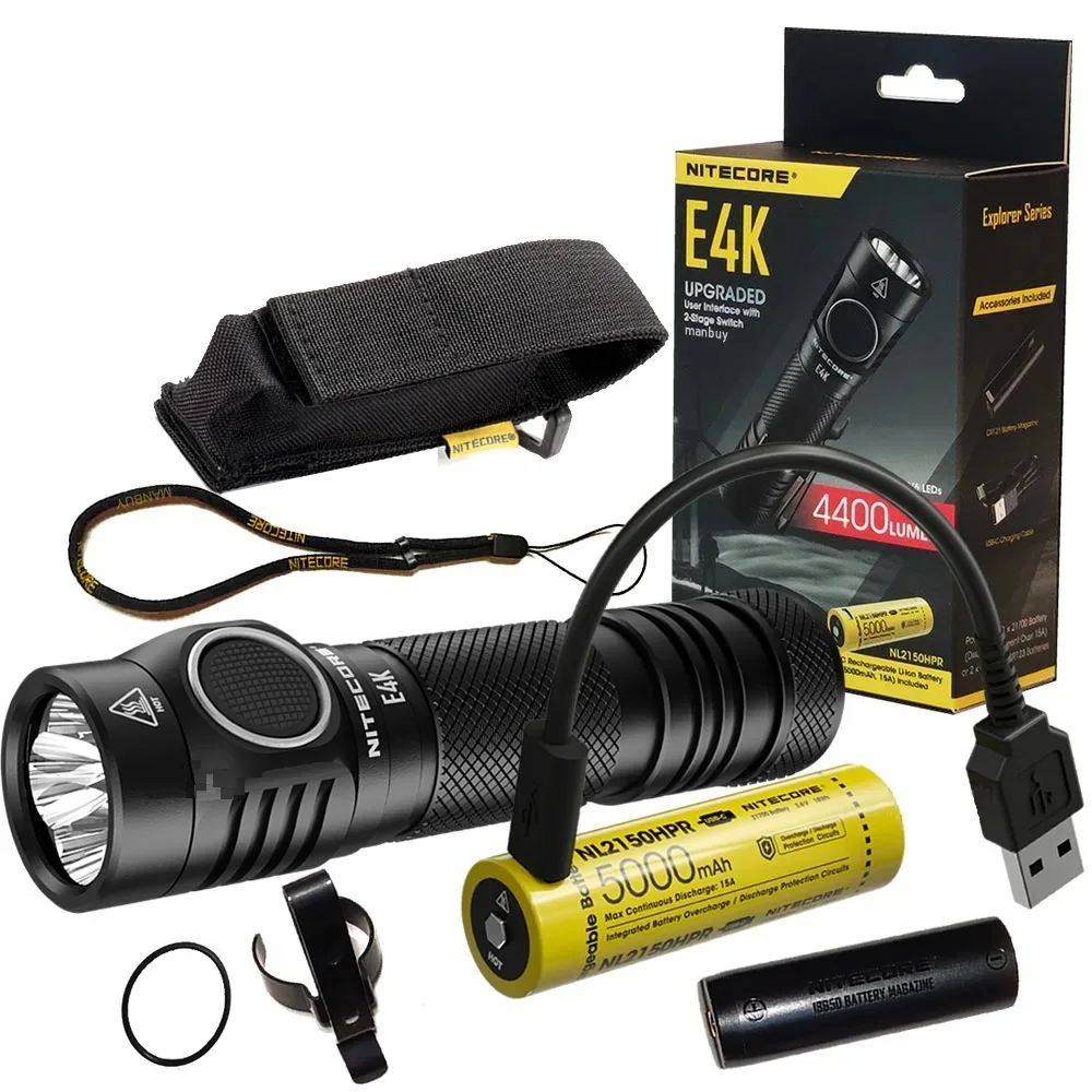 Linterna LED NITECORE E4K XP-L2 V6 4400 LM linterna de supervivencia de alta potencia con batería 21700 5000mah para senderismo Camping