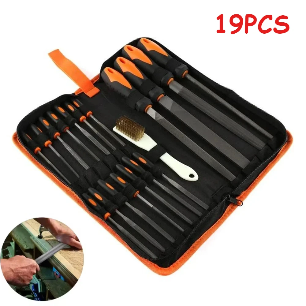 19pcs Metal File Tool Bag Drop Forged Alloy Steel File Set Precision Wood Handle Rasp File Tools for Metalwork Hand Files
