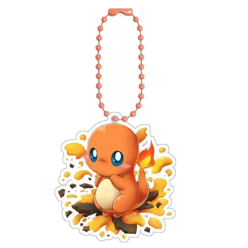 Pokemon Charmander Keychains Bulbasaur Squirtle Snivy Litten Rowlet Diy Acrylic Action Toy Figures Anime Game Collection Pendant