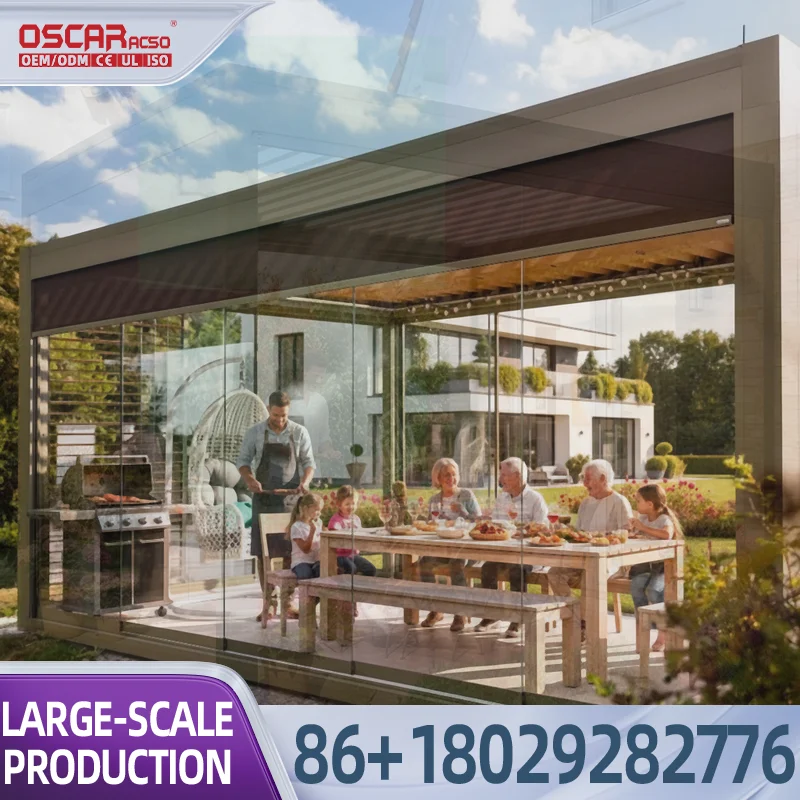 Motorized Zip Roller Shade Outdoor All Season Retractable Durable Eco Friendly Custom Sizes for Balcony Patio Garden pergola