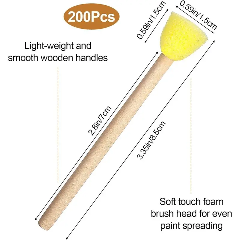 【Festival】Paint Sponge Daubers With Stencil Brush, 200Pcs Round Sponges Foam Brush Set, 0.6 Inch For Painting Tools For Painting