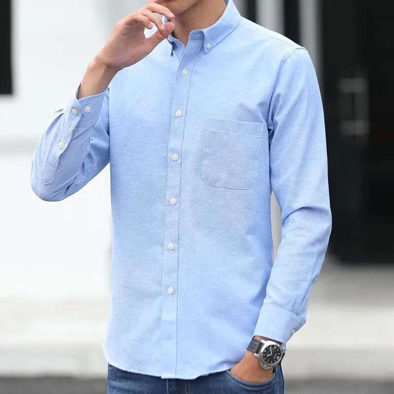 Long Sleeve Business Work Shirt for Men Dirt Resistant Wearable for Construction Site Standard Fit Oxford Fabric Spring Autumn