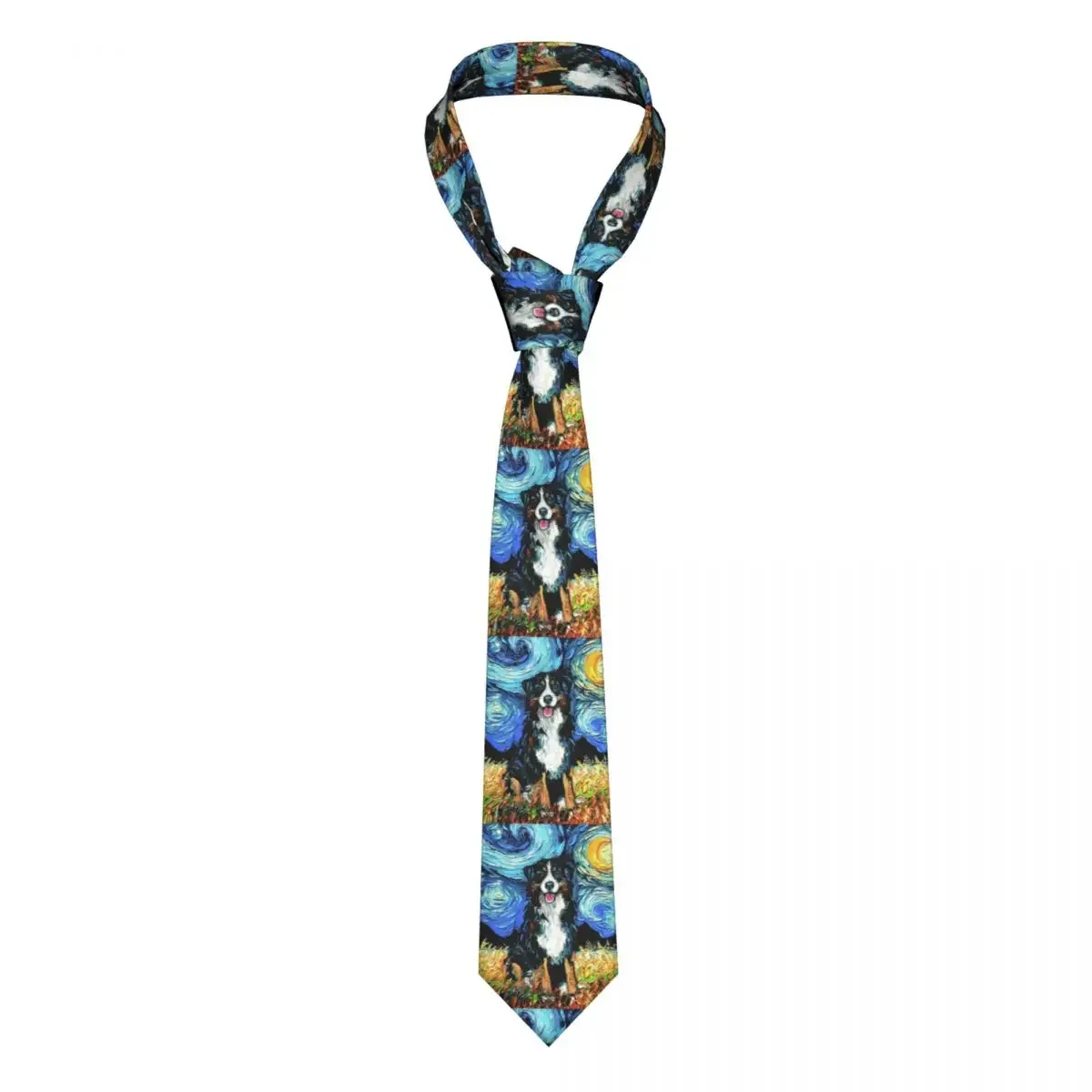 Custom Starry Night Bernese Mountain Dog Ties for Men Fashion Pet Puppy Silk Office Necktie