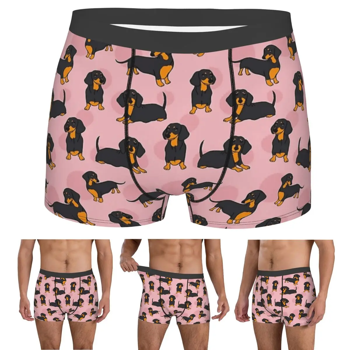 

Boxer Underpants Shorts Pink Blue Tan Smooth Dachshund Pattern Sticker Pack Panties Men Breathable Underwear for Homme Man