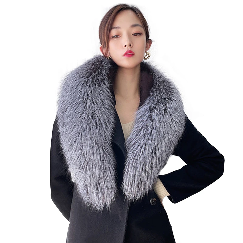 

Winter Real Fox Fur Collar Woman Black Natural Fur Scarf Shawl For Women Collars Wraps Neck Warmer Fur Scarves Luxery Scarf Men