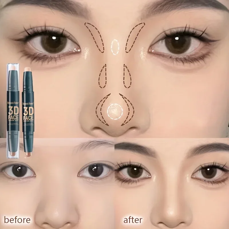 Corretivo de olhos de ponta dupla, 2 cores, corretor de cor, contorno, iluminador, rosto, bronzer, beleza, base de maquiagem, creme