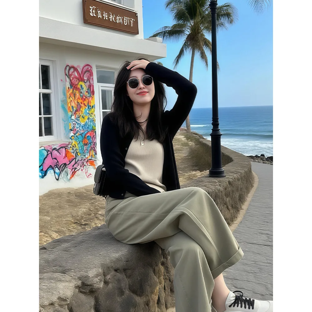 

Women Early Autumn Wear Button Outer High Sense Sweater Jacket Chic Top Korean Style Long Sleeve Knitted Open Cardigan