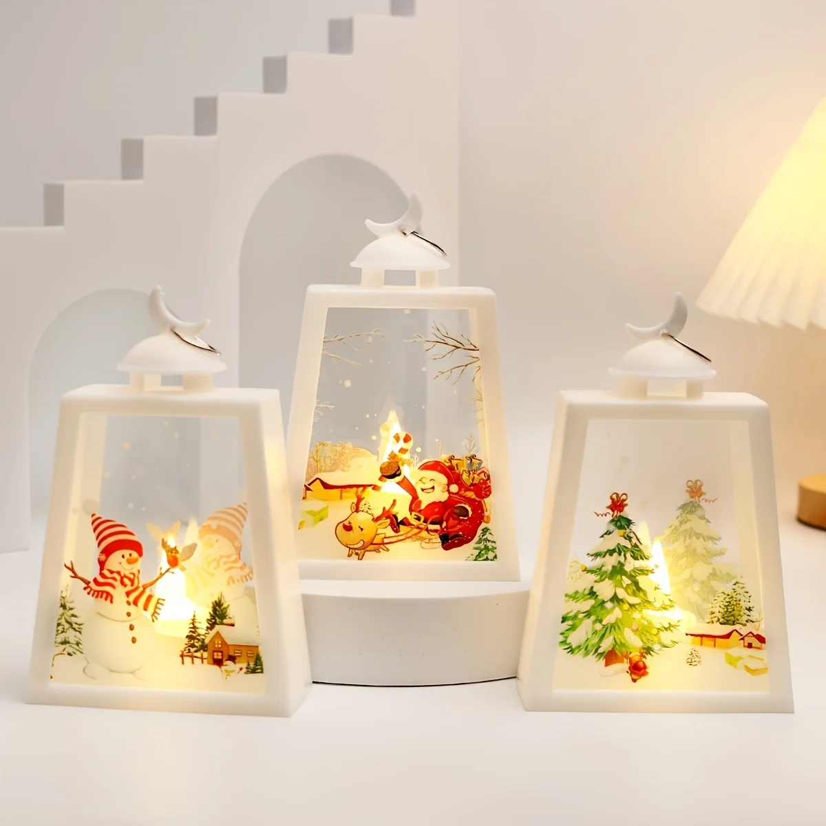 Holiday Santa Snow Globe Lantern Tabletop Adornment Christmas Lantern Centerpieces Lantern Christmas Lights Xmas Tree Hanging