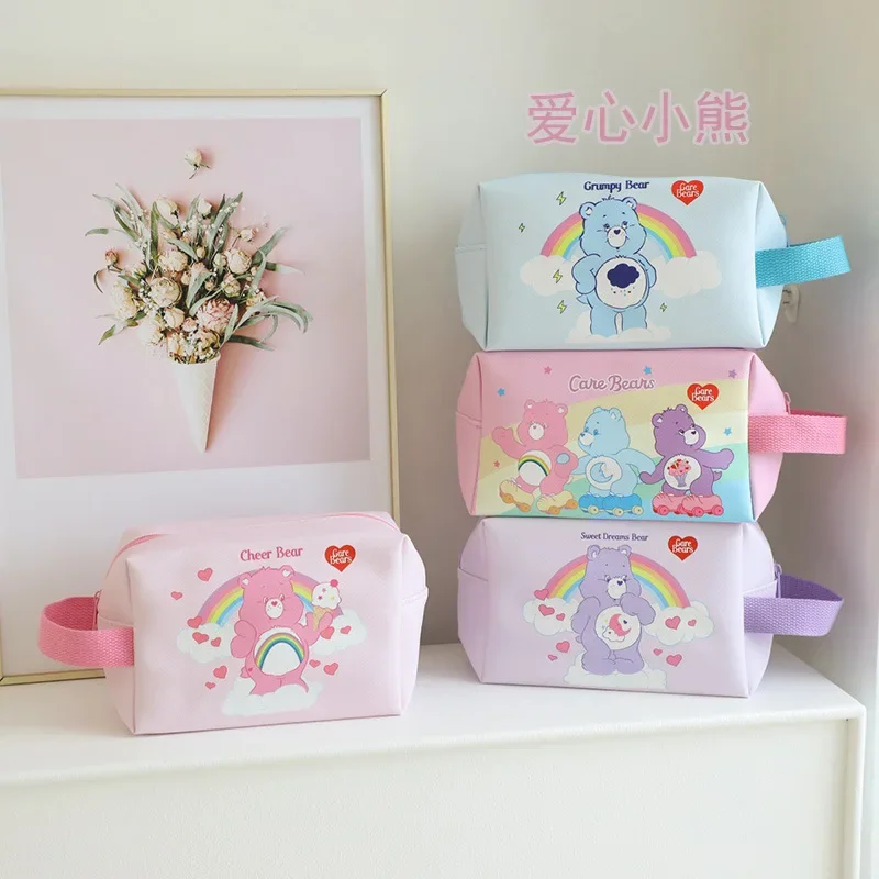 Rainbow Care Bear Cute Makeup Bag Girls borsa da toilette impermeabile in pelle da viaggio portatile orsi per la cura dello stoccaggio di grande