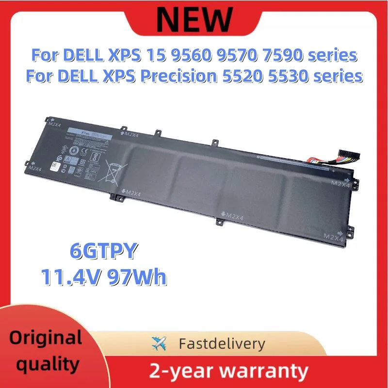 6GTPY Laptop Battery For Dell XPS 15 9560 9570 7590 Precision 5520 5530 Series Notebook H5H20 5XJ28 GPM03 P83F P56F 11.4V 97Wh