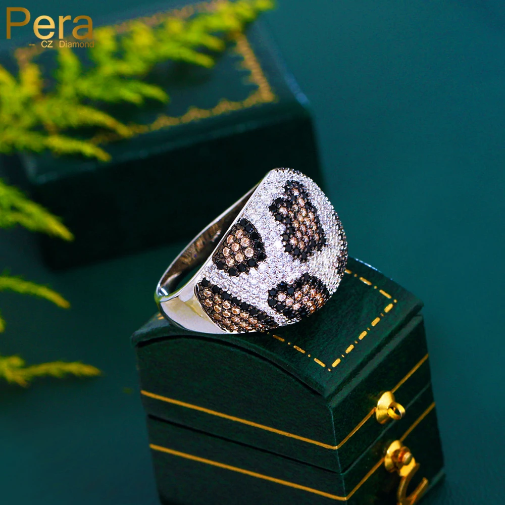 

Pera Sexy Unusual Jewelry Leopard Print Multicolor Cubic Zirconia Filled Wedding Bands Rings for Friends Women Jewelry Gift R218