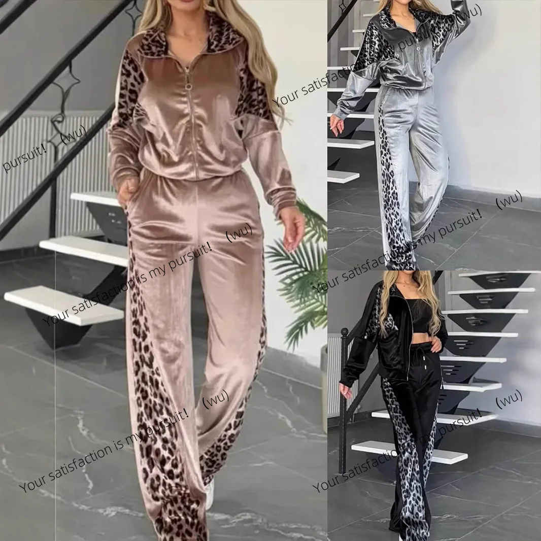 

25-летний новейший популярный европейский и американский новый домашний костюм с леопардовым принтом контрастного цвета и длинными рукавами.
