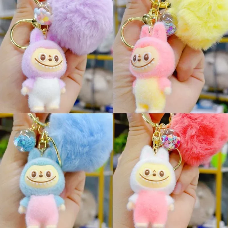 

Cartoon Labubu Pile Coating Keychain On The Phone Pendant Girls Bags Car Key Chain Kawaii Gifts For The New Year