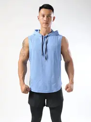 Gym Clothing Mens Bodybuilding Hooded Tank Top Cotton Sleeveless Vest Sweatshirt Fitness Shirt Workout Sportswear Tops Male