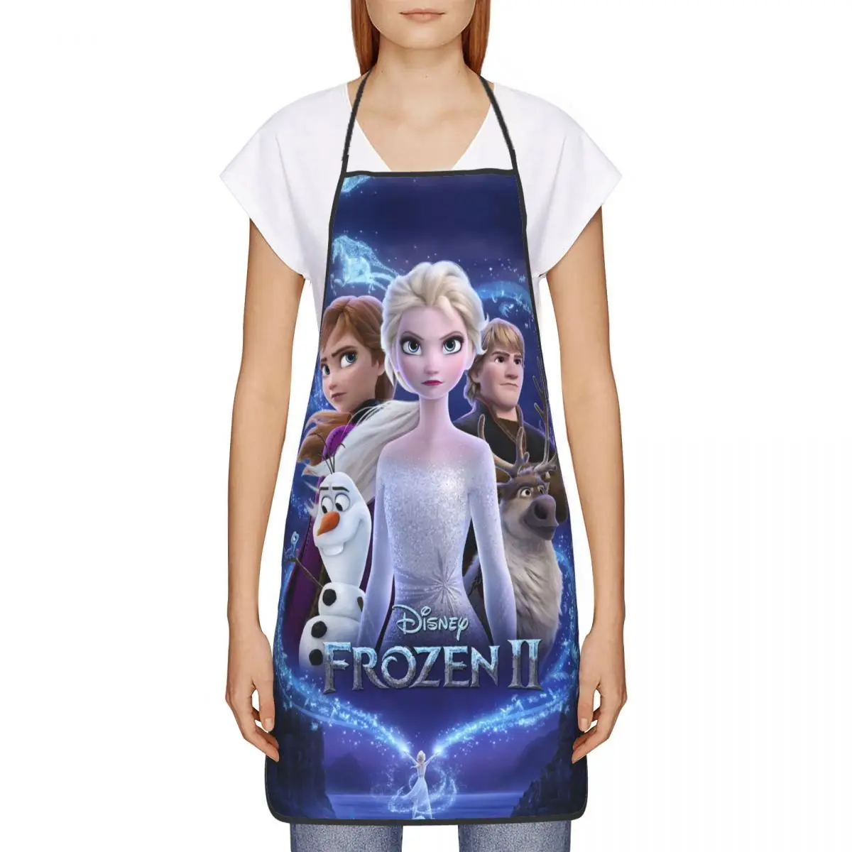 Custom Cartoon Frozen Princess Apron for Women Men Unisex Bib Anna And Elsa Cooking Kitchen Tablier Cuisine Chef Baking