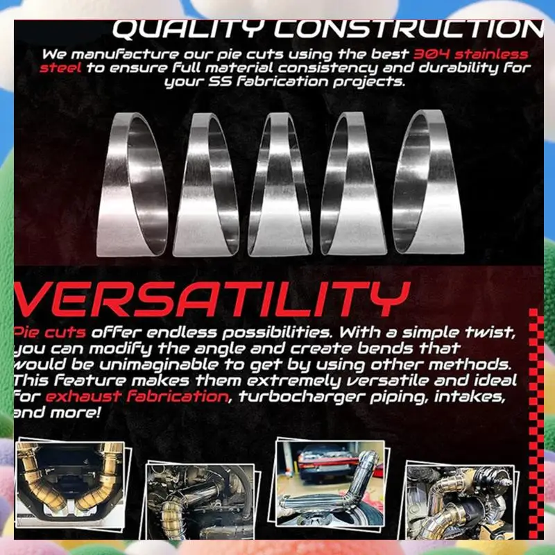 Corte de pastel de radio apretado de acero inoxidable de 90 grados (no soldado) - Corte láser y desbarbado para escape personalizado (5 piezas) -AS97