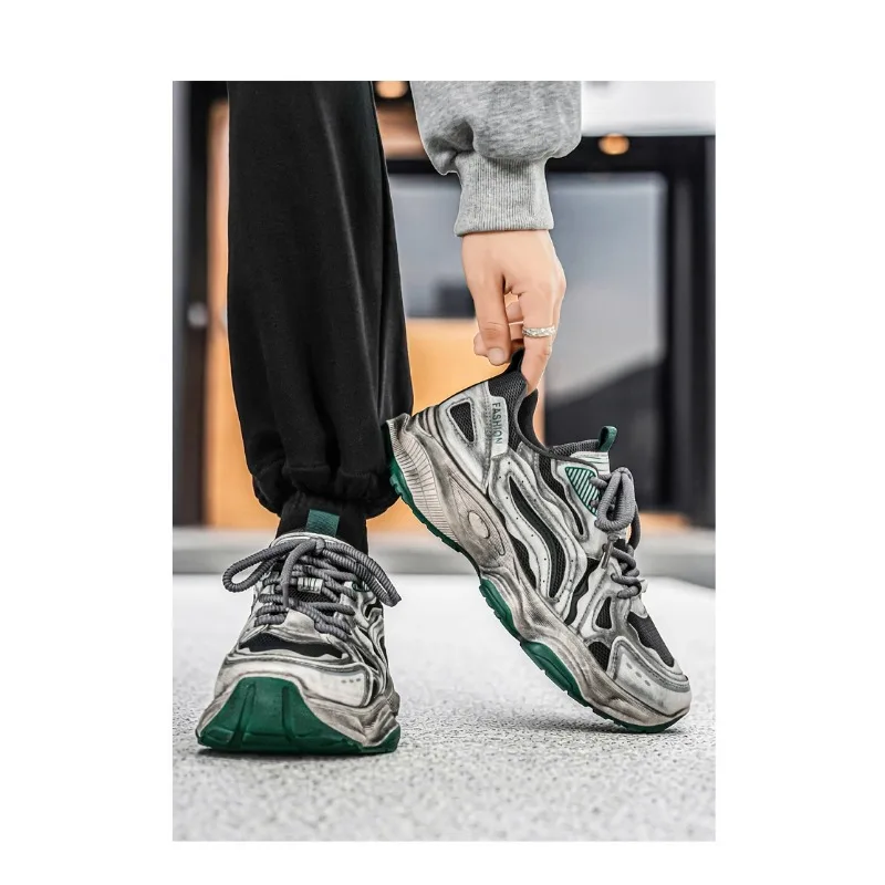 Autumn 2026 Male Y2K Retro Washed Dad Shoes Mesh Upper Breathable Thick Platform Height-Increase Daily Student Sports Sneakers