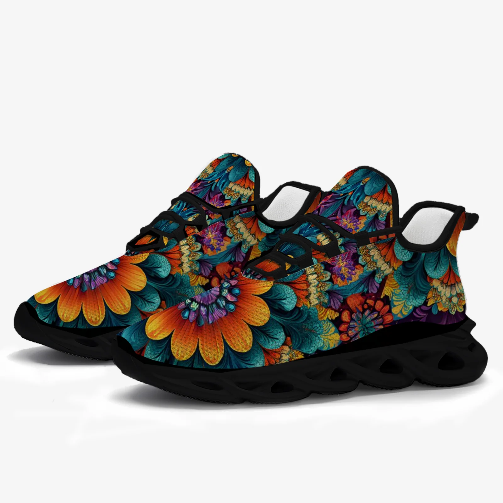 

Bohemian floral men's and women's fashionable casual sneakers, Mesh upper lightwei ght sports shoes