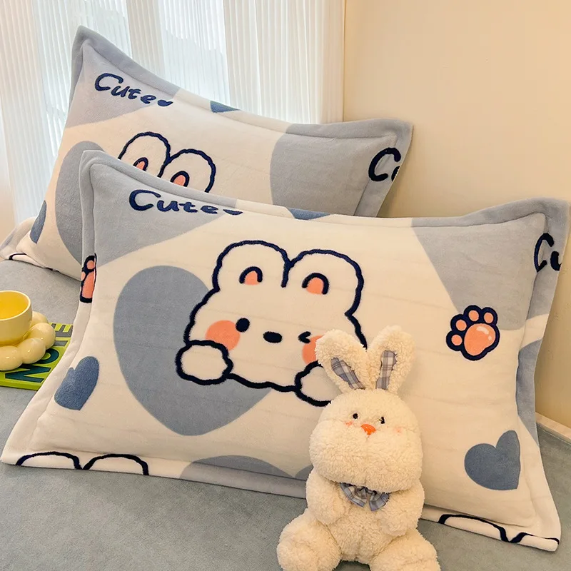 Cute Cartoon Printed Milk Velvet Pillowcase 2Pcs Skin-Friendly Warm Pillow Covers 1 Pair 48X74Cm Soft Plush Home Decoration