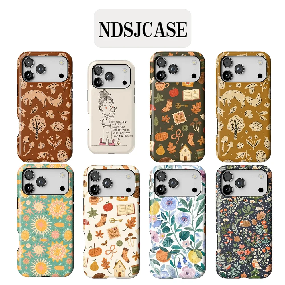 Funda de lujo Clmj Golden Sun Fox & Autumn para iPhone 17 17e 16 15 14 13 12 11 X XS XR XSMAX Air Pro Max Plus de doble capa