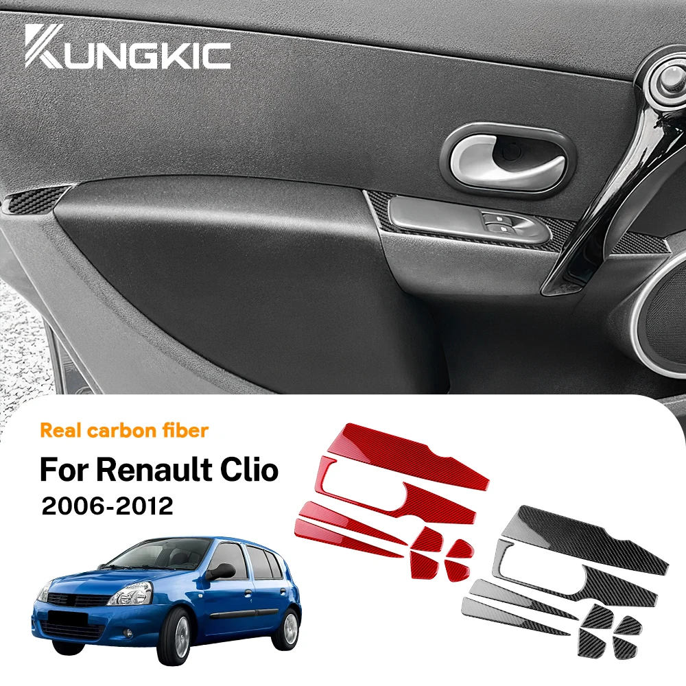 

Car 4-Door Window Switch Panel Frame Cover Real 3D Soft Carbon Fiber Sticker for Renault Clio 3 2006-2012 LHD RHD Interior Kit