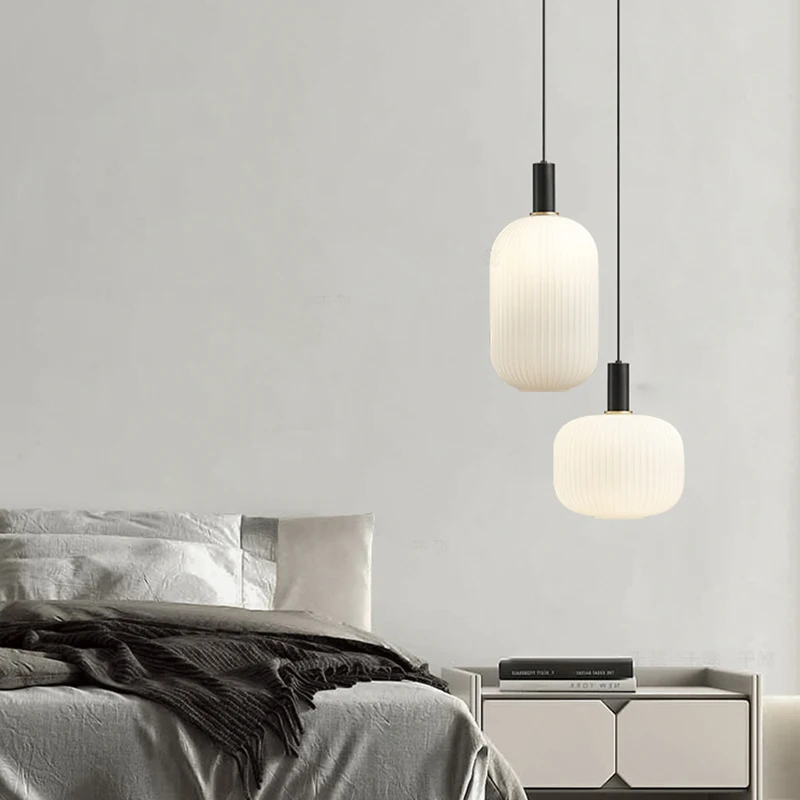 Nordic szklany wisiorek światła Retro restauracja kreatywny żyrandol do salonu lampa prosta lampka nocna LED E27 light