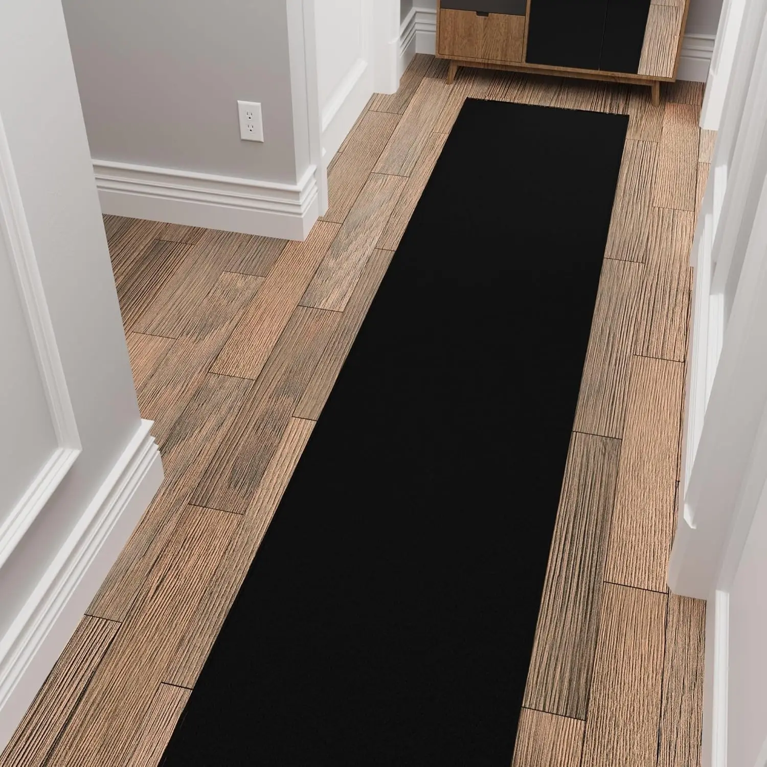 

Non-Slip Low Pile Carpet Runner for Hallways, Stain Resistant Easy Clean Solid Black 1'10.5" x 20'
