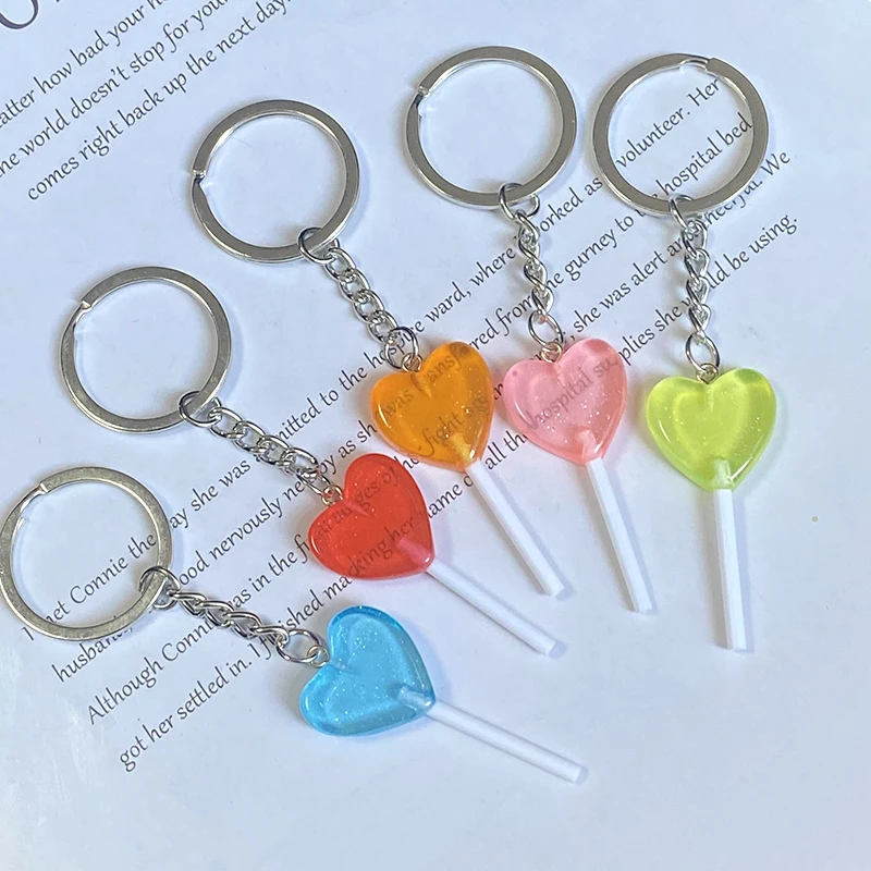 1 uds/3 uds. Llaveros de caramelo con forma de corazón de lentejuelas, piruleta, nuevo, colorido, Kawaii, creativo, divertido, 3D, colgante de comida, caja, llavero de coche, joyería