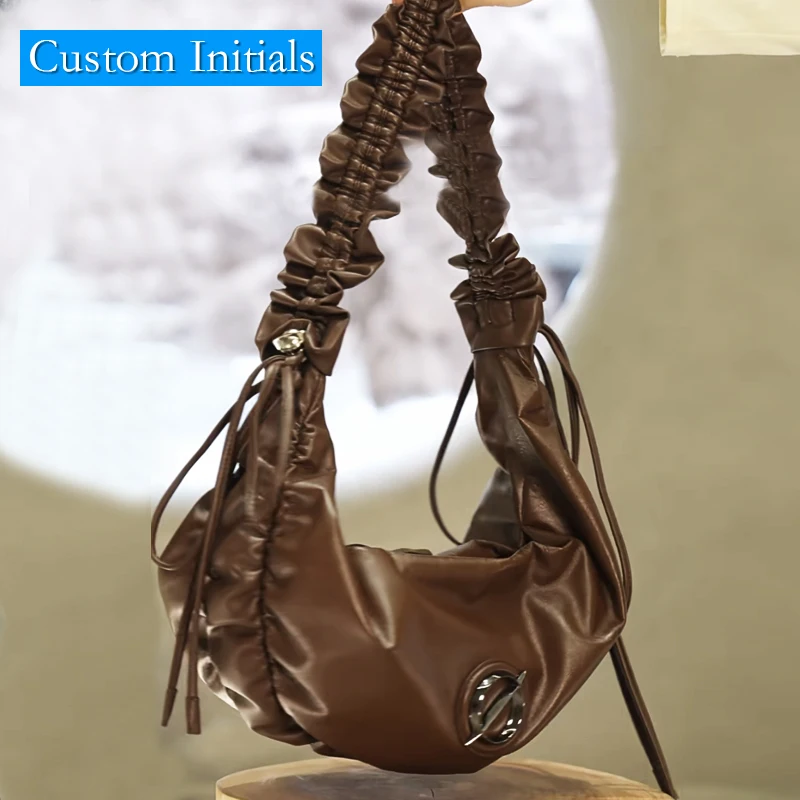 

Пользовательские инициалы Сумки в форме полумесяца для женщин Роскошная дизайнерская сумка-кошелек 2025 Новинка из искусственной кожи с масляным воском и блестками под мышками на плечо
