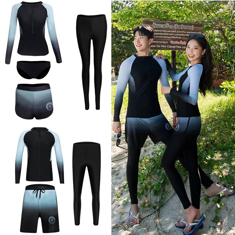 

Korean Rash Guards for Couple Long Sleeve Swimsuit Women Men Surfing Suit Tankini Rashguard Sports Swimsuit Beachwear 2024