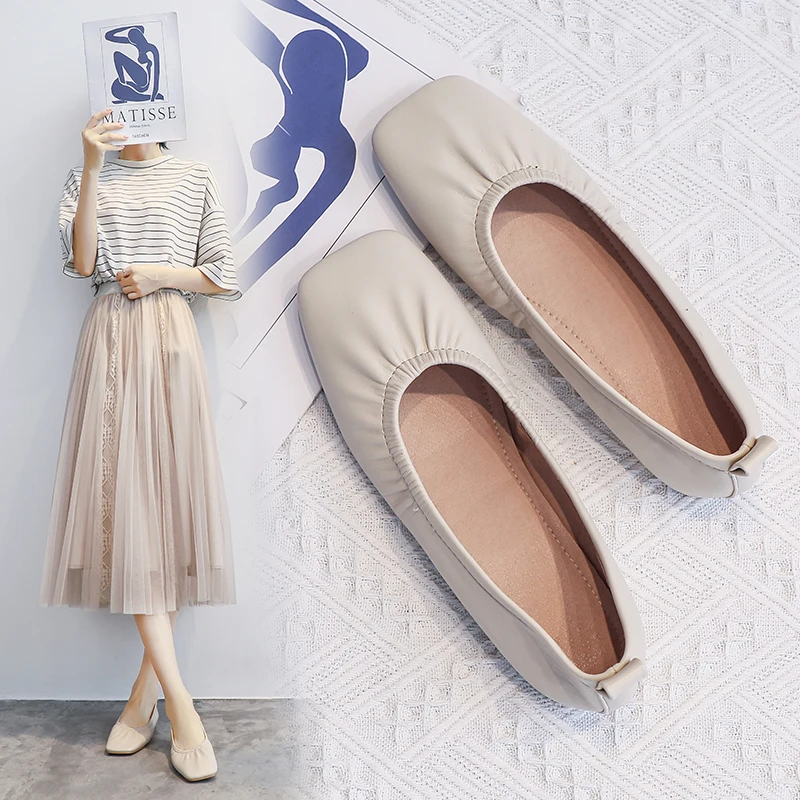 Genuine leather flat shoes, lightweight soft soled leather shoes