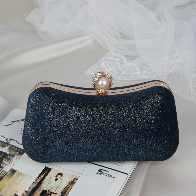 Granatowa torebka imprezowa damska, welurowa, z perłowym zapięciem, luksusowa torebka kopertówka od projektanta, słynna torebka crossbody dla kobiet, flanelowy portfel.