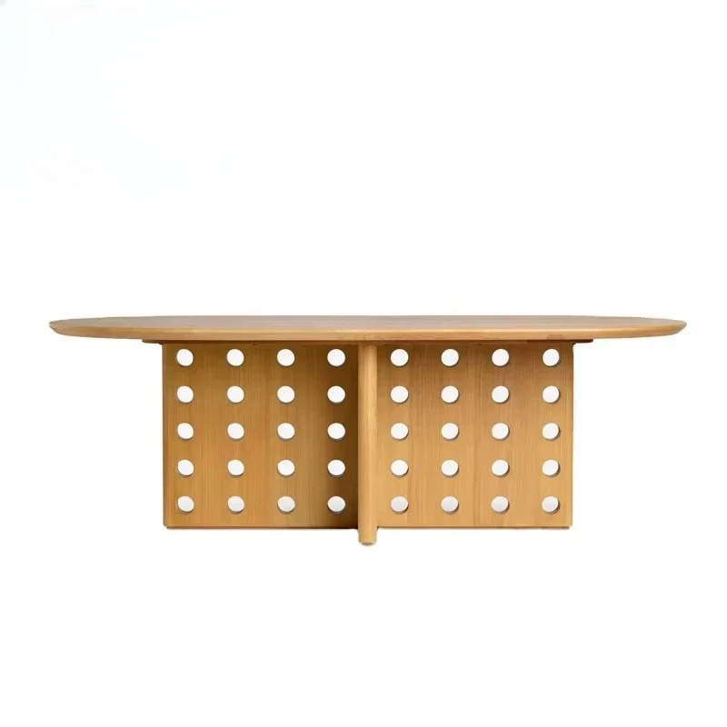 

New modern interior furniture oval oak solid wood dining table with 6 8-seat chairs