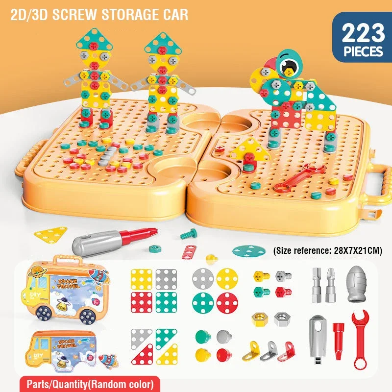 223/293 peças ferramenta brinquedos para crianças fingir jogar brinquedo role play jogos crianças 3d caixa de ferramentas parafuso quebra-cabeça brinquedo montagem brinquedo educativo