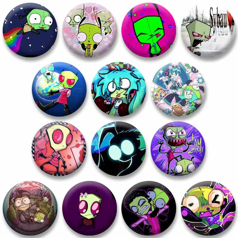 Anime TV Series Invader ZIM Enamel Pins Cartoon Dib Pig Brooch Funny Round Badges on Bag Hat Decor Jewelry Gift for Fans Friends