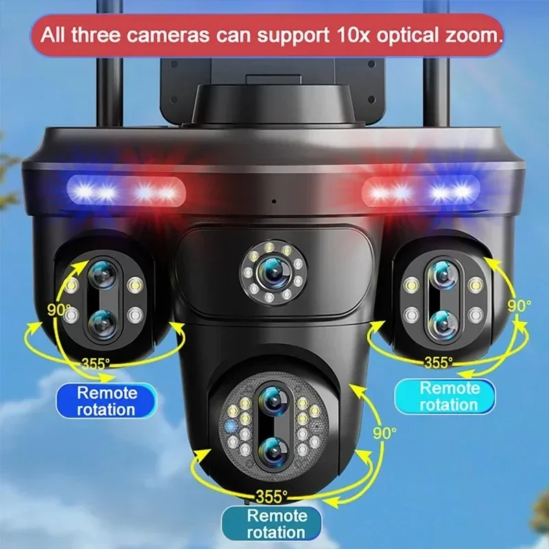 4K 10X Zoom Wifi PTZ Security Camera Auto Tracking Outdoor Seven Lens Four Screen Panoramic View CCTV Video Surveillance Camera