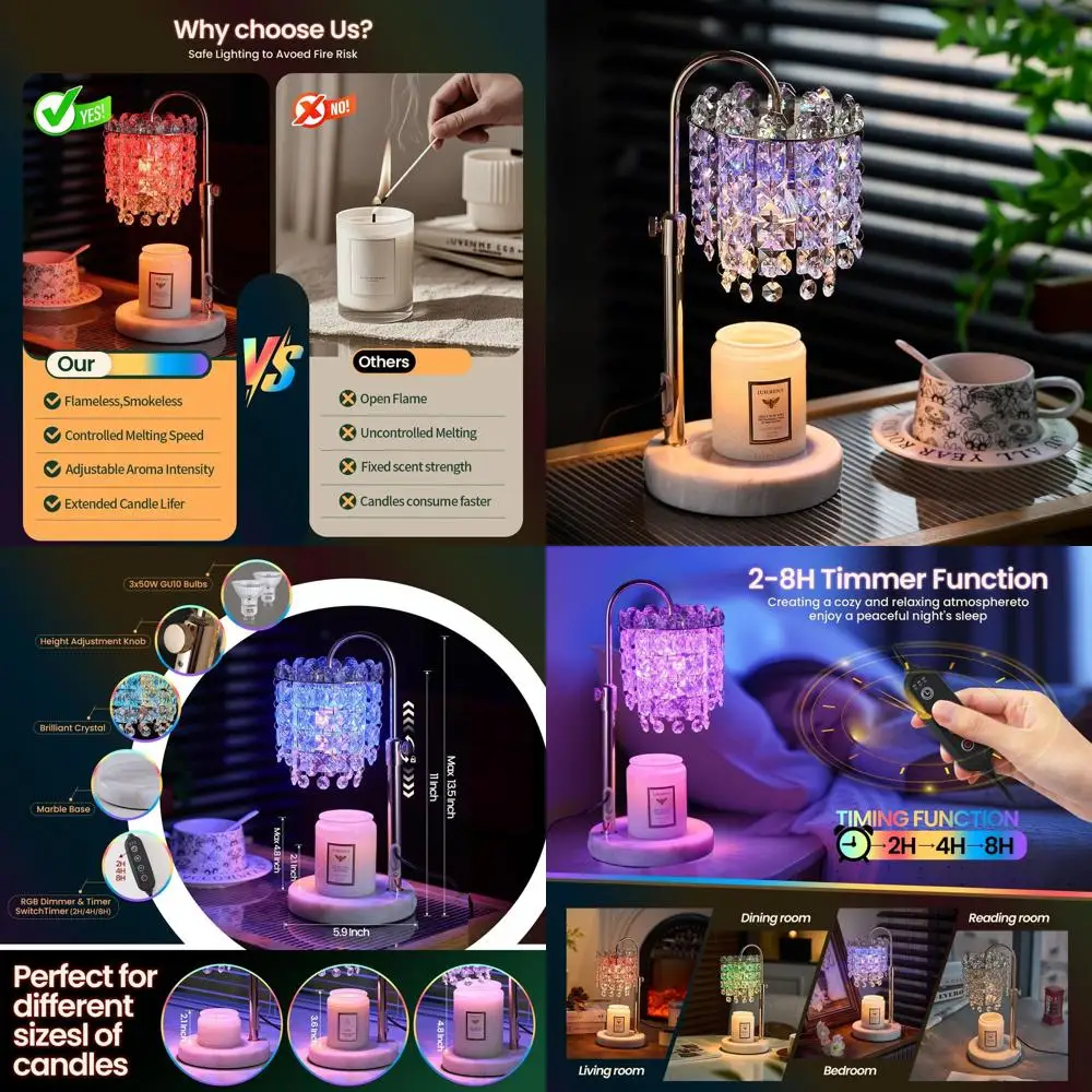 

Регулируемая по высоте лампа-подогреватель для свечей с таймером и диммером, идеально подходит для винтажного домашнего декора и ароматических свечей, идеальный подарок для женщин.