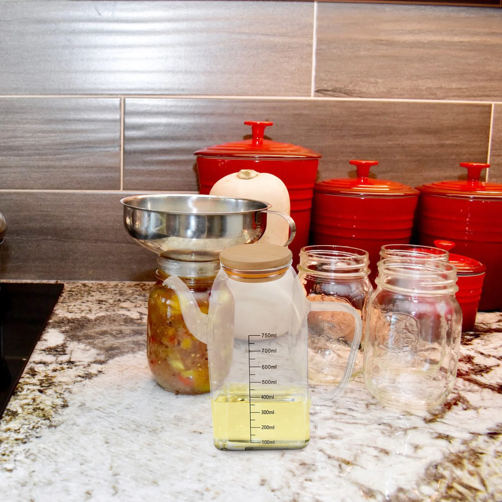

Glass Bottle Anti Leak Dispenser Kitchen Tool Olive Holder Transparent Container Seasoning Vinegar Storage Spout Silicone Wood